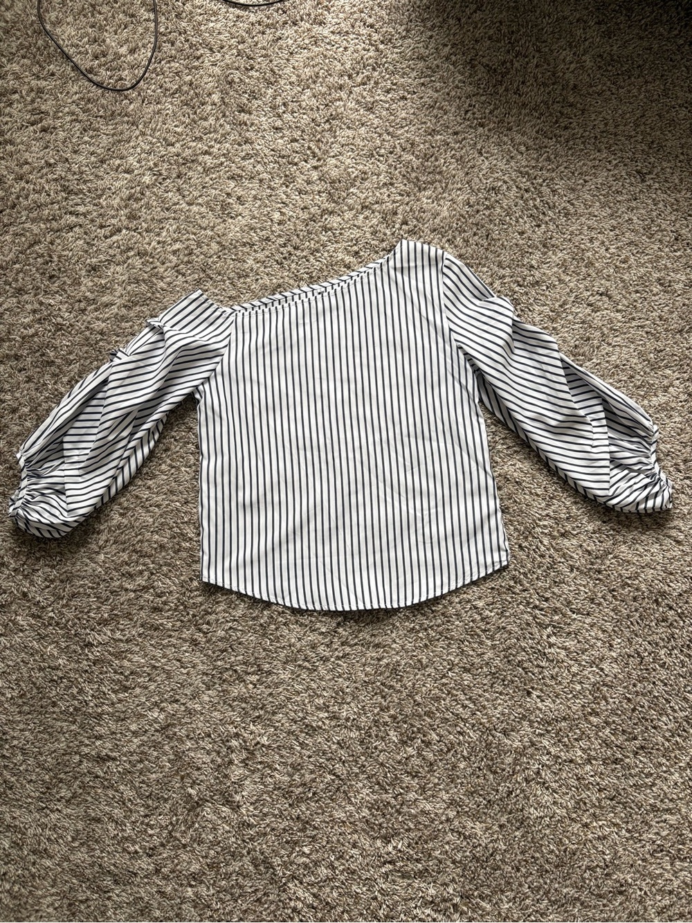 Striped Off-Shoulder Balloon Sleeve Women's Top - White/Navy